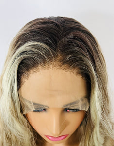 “Charlise” - Long Ash Pearl Blonde  Premium Fiber 13x3 Lace Front Canada Wig for Daily Wear/Events