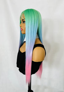 “Stardust” - 28” Long Straight Pastel Unicorn Color Lace Front Wig for Events/Cosplay/DailyWear/Drag Queens