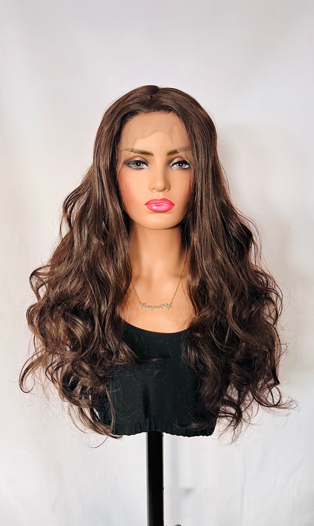 Elise Long Dark Brown Premium Fiber 13x3 Lace Front Wig for