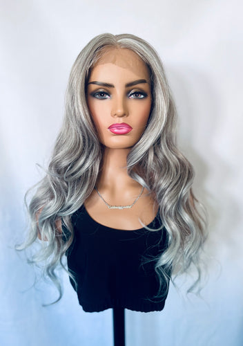 “Chevy” 13x4 Premium Fiber Lace Front Wig in Gorgeous Grey Color Mix for Daily Wear & More 🙌