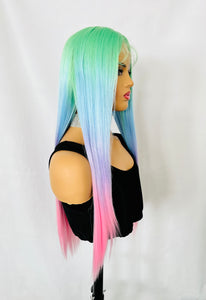 “Stardust” - 28” Long Straight Pastel Unicorn Color Lace Front Wig for Events/Cosplay/DailyWear/Drag Queens