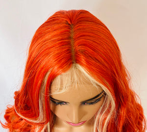 “Tangerine Dream” - 24” Orange & Blonde Premium Fiber Lace Front TPart Wig - Event/Cosplay/Drag Wig 🧡🤍