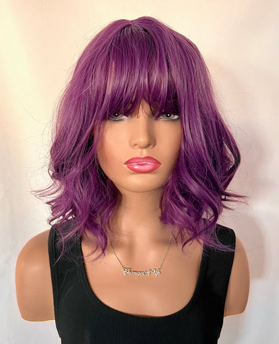 “Twitch”- Short & Fun Purple Synthetic Wig with Bangs for Gaming / Events / Daily Wear