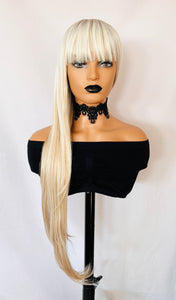“Meggan” - Long Brown or Blonde Mix Premium Fiber Straight Wig with Bangs