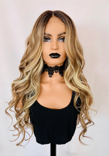 “Jojo Jr.” - 28” Gorgeous Ash Blonde Mix Premium Fiber Lace Front Wig for Daily Wear & Events