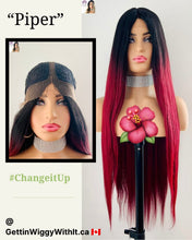Load image into Gallery viewer, “Piper” - 36” Long Straight Ombré Burgundy/Black/Auburn Lace Front Wigs - Daily Wear/Drag/Gaming/Events..