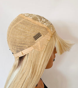 “Meggan” - Long Brown or Blonde Mix Premium Fiber Straight Wig with Bangs