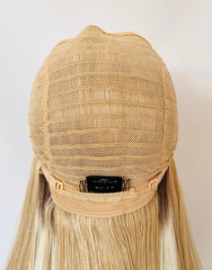 “Meggan” - Long Brown or Blonde Mix Premium Fiber Straight Wig with Bangs