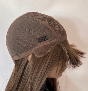 “Meggan” - Long Brown or Blonde Mix Premium Fiber Straight Wig with Bangs
