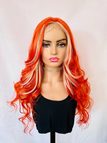 “Tangerine Dream” - 24” Orange & Blonde Premium Fiber Lace Front TPart Wig - Event/Cosplay/Drag Wig 🧡🤍