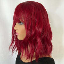 Load image into Gallery viewer, “Cherrie” - Deep Red “Put On &amp; Go” Synthetic Wig with Bangs for Daily Wear / Cosplay / Events