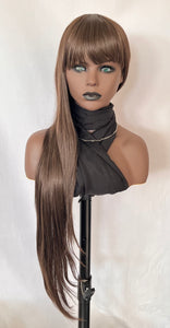 “Meggan” - Long Brown or Blonde Mix Premium Fiber Straight Wig with Bangs