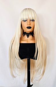 “Meggan” - Long Brown or Blonde Mix Premium Fiber Straight Wig with Bangs