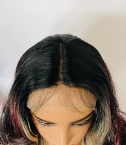 “Raven” - Premium Fiber Lace Front TPart Wig in Black/Red/Blonde Color Mix for Daily Wear, Goth, Burlesque Events & More!