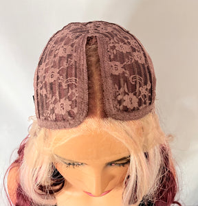 “Berry Nice” - Long Berry & Blonde Color Premium Fiber Lace Front Wig - Daily Wear/ Dance/Wedding/Event Wig 🍓🤍