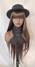 Load image into Gallery viewer, “Meggan” - Long Brown or Blonde Mix Premium Fiber Straight Wig with Bangs