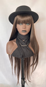 “Meggan” - Long Brown or Blonde Mix Premium Fiber Straight Wig with Bangs