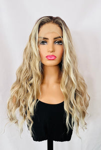 “Charlise” - Long Ash Pearl Blonde  Premium Fiber 13x3 Lace Front Canada Wig for Daily Wear/Events