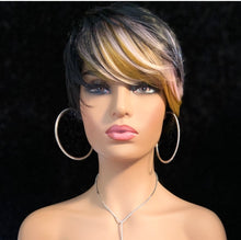 Load image into Gallery viewer, “Melvina” - Very Pretty Short Black Auburn Blonde Mix or Black Pink Blonde Mix Synthetic Wigs for Daily Wear or Events