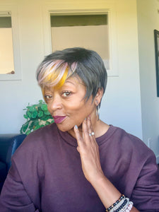 “Melvina” - Very Pretty Short Black Auburn Blonde Mix or Black Pink Blonde Mix Synthetic Wigs for Daily Wear or Events