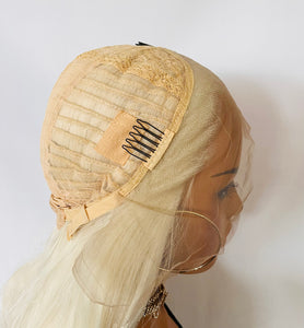 “Blonde Ambition” - 26"-28" Platinum Blonde Lace Front Premium Fiber Wigs for Daily Wear/Drag/CrossDressers💄