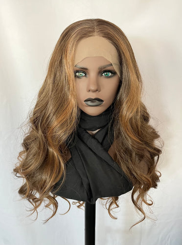 “Brown Sugar” - Long 24” Premium Fiber Brown Color Mix 13x3 Lace Front Wig for Daily Wear & Events / Canada Wigs