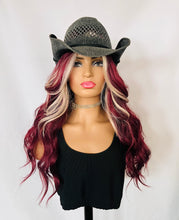 Load image into Gallery viewer, “Berry Nice” - Long Berry &amp; Blonde Color Premium Fiber Lace Front Wig - Daily Wear/ Dance/Wedding/Event Wig 🍓🤍