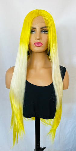 “Lemonella” - Long Straight 26” Lemon Vanilla Color 13x3 Premium Fiber Lace Front Wig / Its a Drag 💋