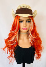 Load image into Gallery viewer, “Tangerine Dream” - 24” Orange &amp; Blonde Premium Fiber Lace Front TPart Wig - Event/Cosplay/Drag Wig 🧡🤍