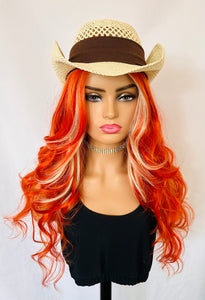 “Tangerine Dream” - 24” Orange & Blonde Premium Fiber Lace Front TPart Wig - Event/Cosplay/Drag Wig 🧡🤍