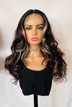 Load image into Gallery viewer, “Raven” - Premium Fiber Lace Front TPart Wig in Black/Red/Blonde Color Mix for Daily Wear, Goth, Burlesque Events &amp; More!