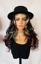 Load image into Gallery viewer, “Raven” - Premium Fiber Lace Front TPart Wig in Black/Red/Blonde Color Mix for Daily Wear, Goth, Burlesque Events &amp; More!