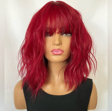 Load image into Gallery viewer, “Cherrie” - Deep Red “Put On &amp; Go” Synthetic Wig with Bangs for Daily Wear / Cosplay / Events