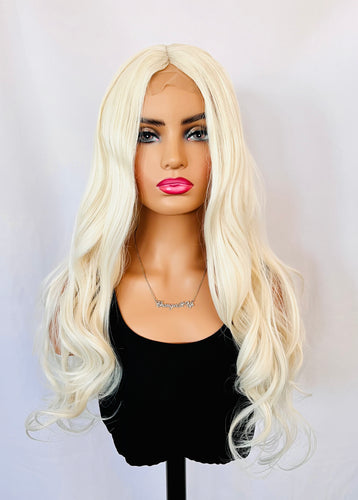 “Blonde Ambition Jr.” - Long Gorgeous Platinum Blonde Swiss Lace Part Premium Fiber Wig!