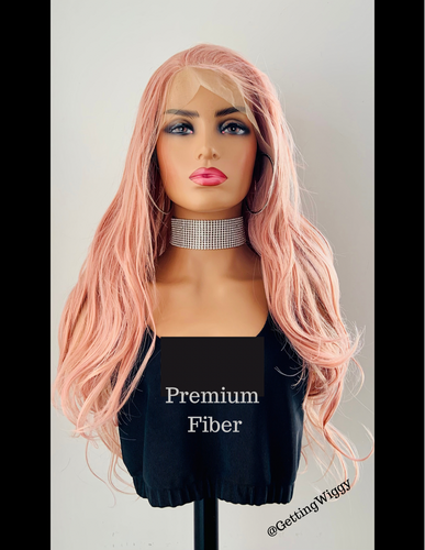 “Pink Champagne” - FB Promo - Long Pink Coral Premium Fiber 13x3 Lace Front Wig