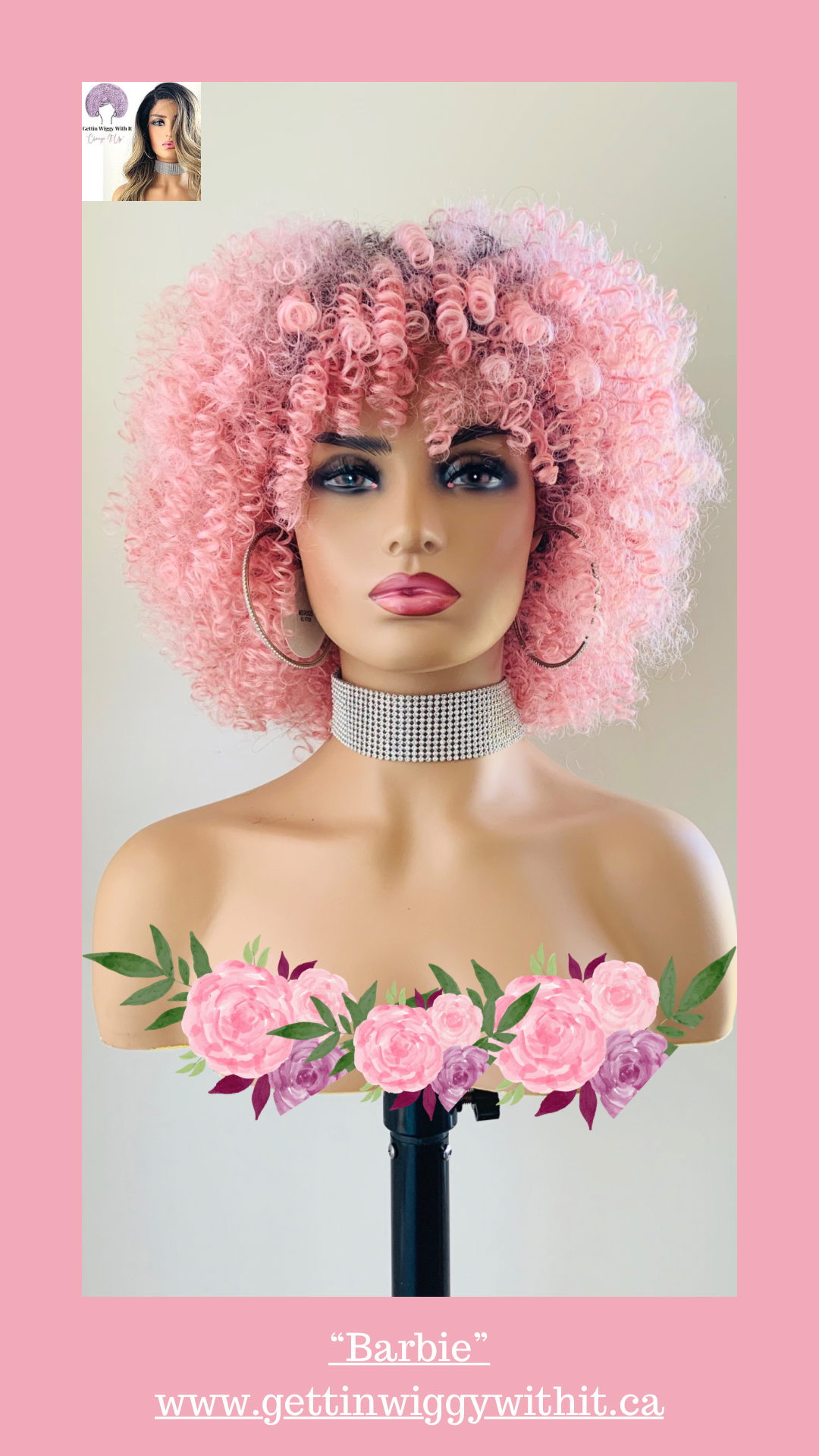 Barbie 12 Curly Pink Synthetic Wig for Everyday Cosplay Drag