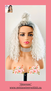 "Graycee" - “Put On & Go” Ombre Pearl Grey Premium Synthetic 16” Curly Wig