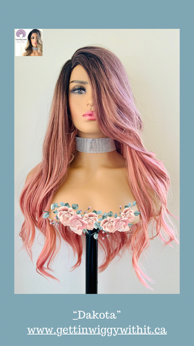 “Dakota” - 24” Long “Put On & Go” Ombre Pink Synthetic Wig for Daily Wear/Events/Gaming…