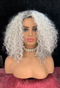 "Graycee" - “Put On & Go” Ombre Pearl Grey Premium Synthetic 16” Curly Wig