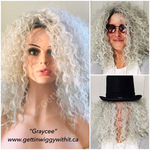 "Graycee" - “Put On & Go” Ombre Pearl Grey Premium Synthetic 16” Curly Wig