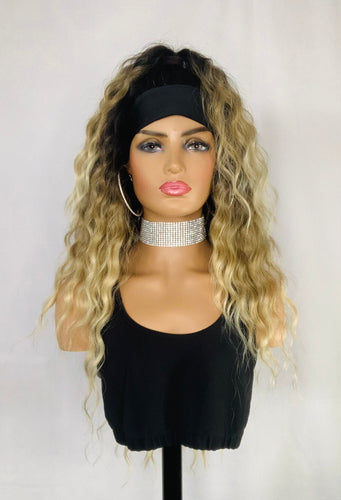 “Pebbles” - Long Ombre Toffee Blonde Premium Synthetic Fiber Headband Wig