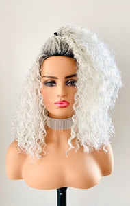 "Graycee" - “Put On & Go” Ombre Pearl Grey Premium Synthetic 16” Curly Wig