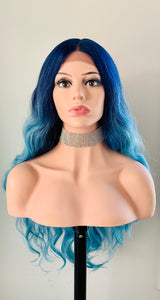 “Brooke” - 28” Long Blue Loose Curl Premium Fiber Lace Front Wig for Gaming/Drag/Cosplay