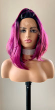 Load image into Gallery viewer, “Maggie” - 12” Asymetrical Magenta 13x2.5 Lace Front Synthetic Wig