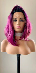 “Maggie” - 12” Asymetrical Magenta 13x2.5 Lace Front Synthetic Wig