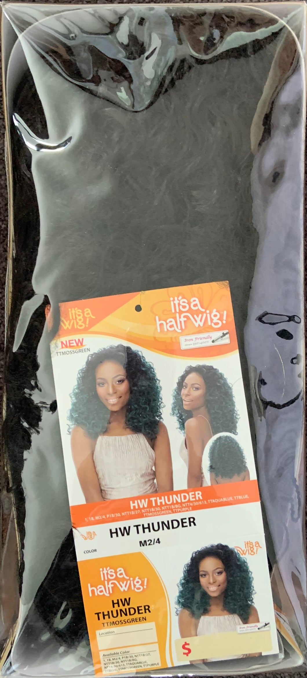 “HW Thunder” Brown Black Curly Synthetic “Put On & Go” Wig with Bangs - Clearance