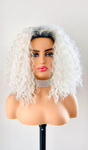 "Graycee" - “Put On & Go” Ombre Pearl Grey Premium Synthetic 16” Curly Wig