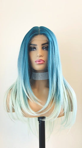 “Paris” - 24” Aqua Blue or Black Premium Fiber Lace Front Wig - Everyday/Drag/Cosplay