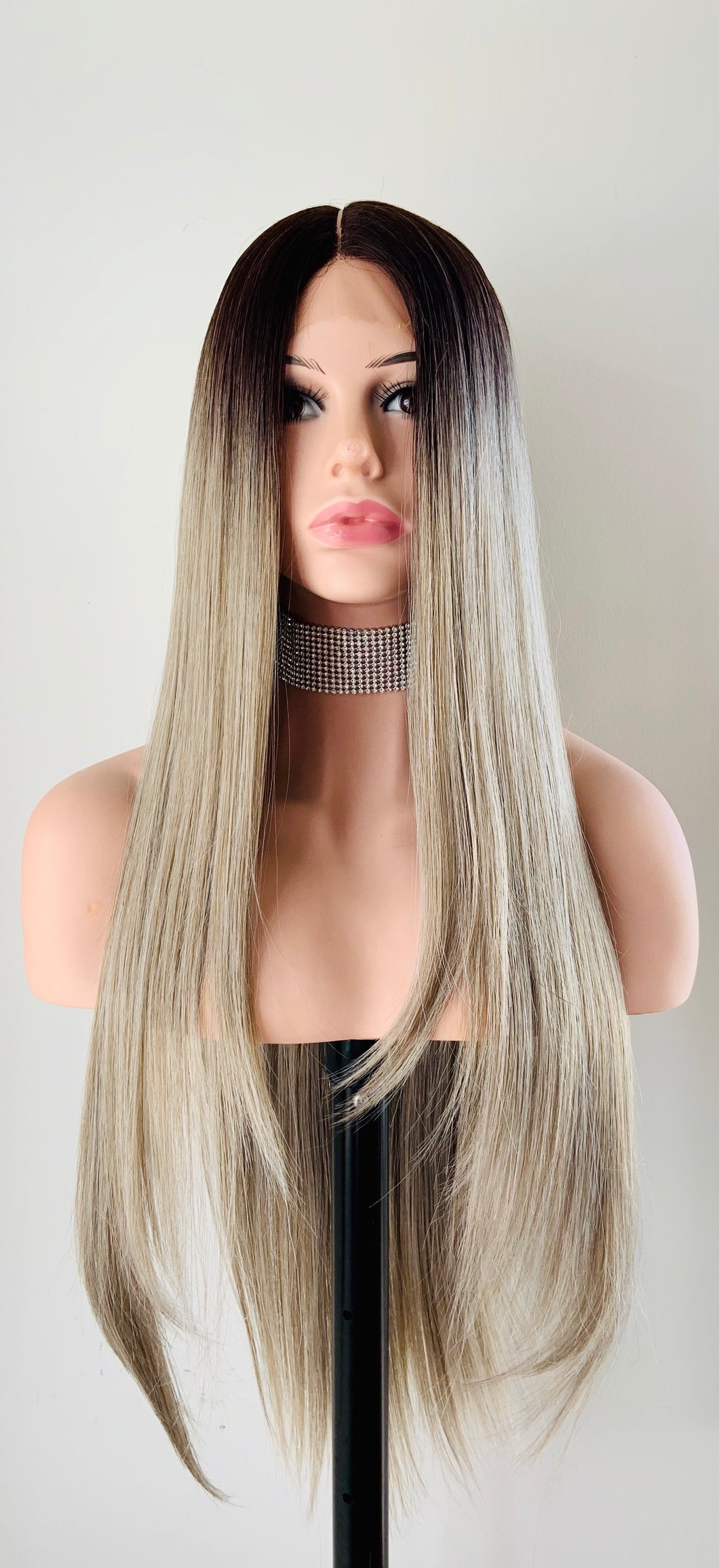 “Fatima” - 32” Long Straight Premium Fiber Lace Front Wig with Long Lace Part for a French Braid Style 🙌