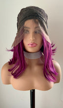 Load image into Gallery viewer, “Maggie” - 12” Asymetrical Magenta 13x2.5 Lace Front Synthetic Wig